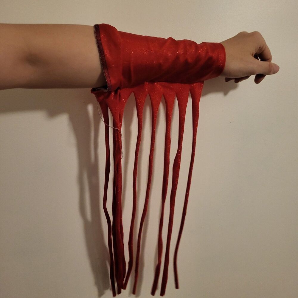 Set Of 2 Sparkly Fringed Arm Bands And 1 Matching Leg Band Red Festival